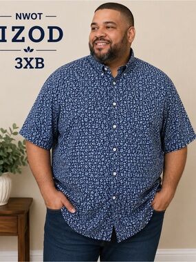 IZOD Mens 3XB Big & Tall Navy Floral Button Down Shirt NWOT